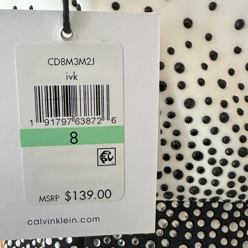 CALVIN KLEIN | NWT Black & White Rhinestone Cocktail Dress Sz 8 - Picture 3 of 3